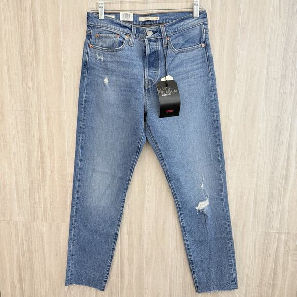 Levi's Premium Wedgie Straight Jeans Womens Size 28X27 Button Fly Medium Wash - Picture 1 of 16